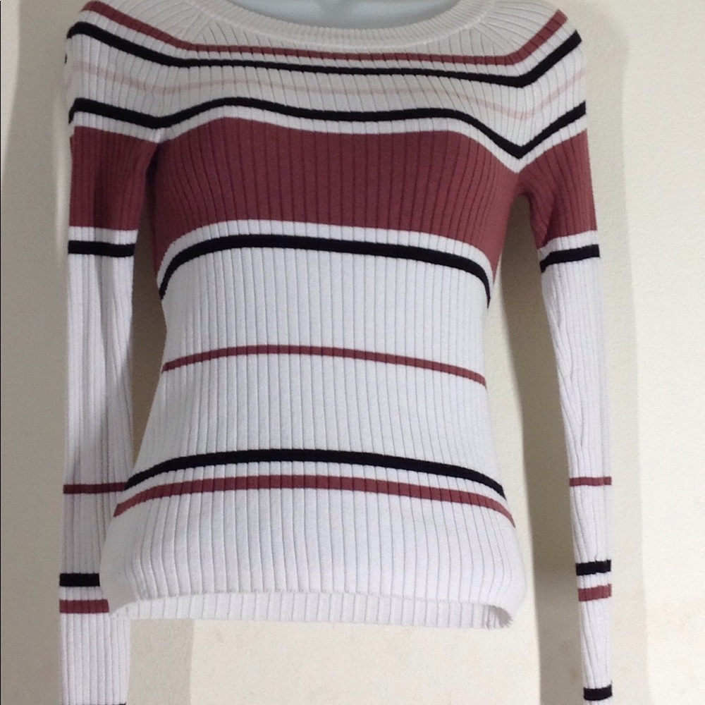Express Color Block Stripe Brown/Cream/Black Sweat - image 2